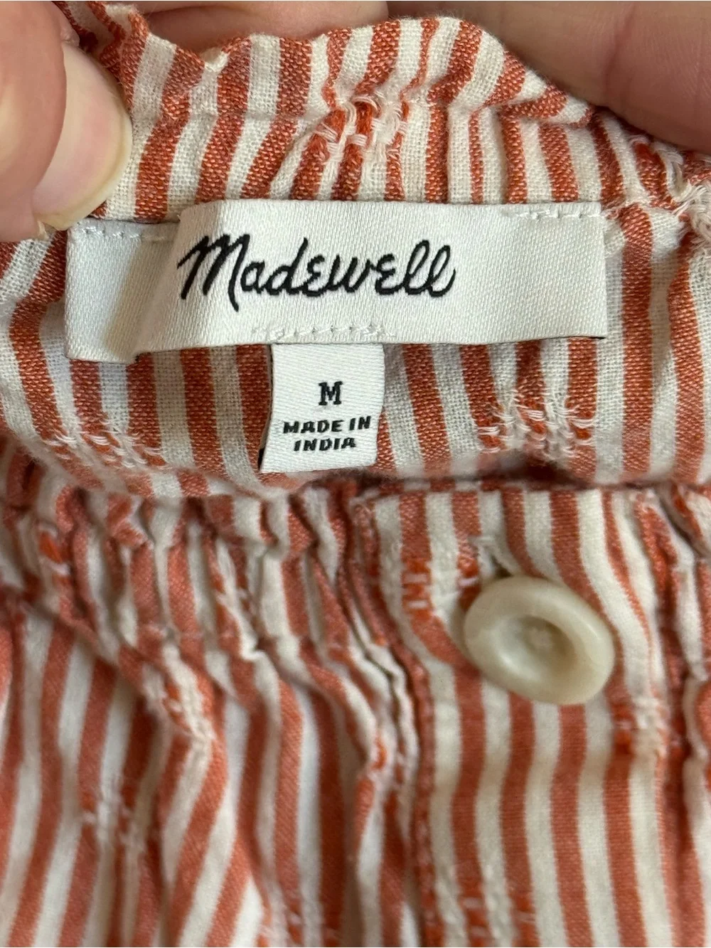 Madewell Puff-Sleeve Button-Front Crop Top in Embroidered Stripe Size Medium